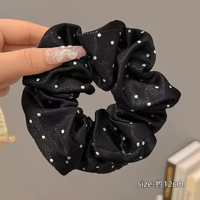 Bold Polka Dot Simple Floral Large Intestine Hair Ring Black Satin Polka Dot - Shop at LoveMi