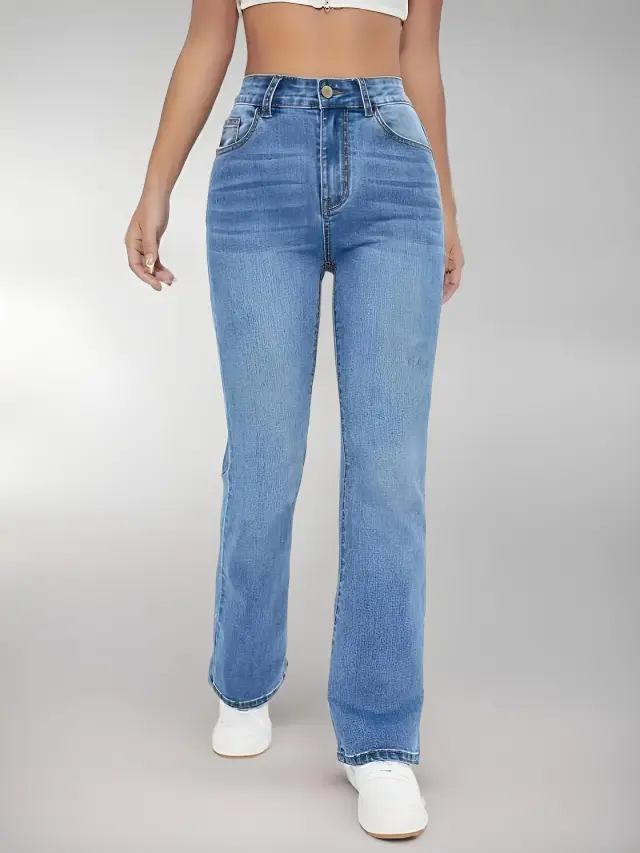 Women's High Waist Straight Slim Fit All match Stretch Jeans Sky Blue - Shop at LoveMi