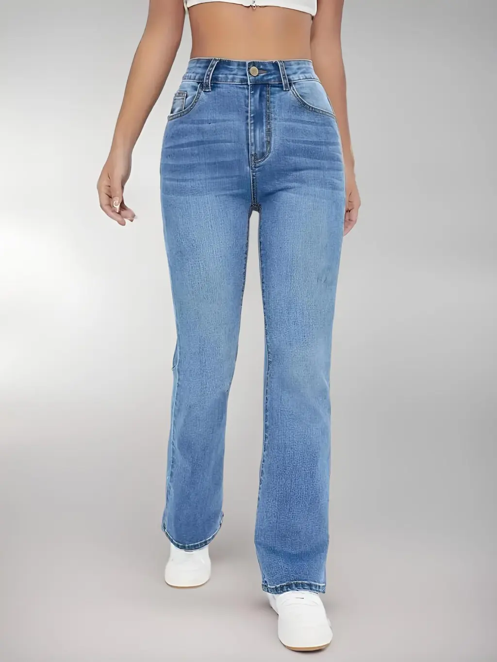 Women's High Waist Straight Slim Fit All-match Stretch Jeans - Sky Blue