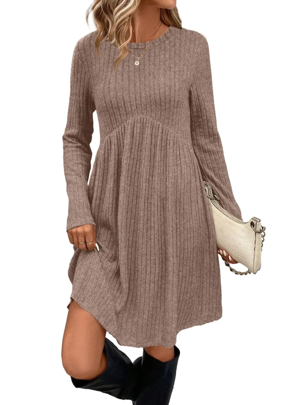 Women's Dress Bohemian Brushed Sunken Stripe - Khaki