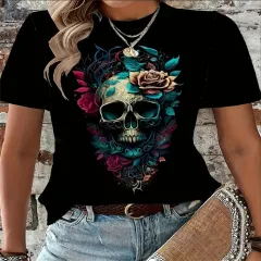 Women's Summer T-shirt Printed Fashion Casual Cute Short Sleeve - Black - View 1