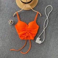 Women's Camisole Fashion Drawstring Slim Fit Vest - Orange - View 1