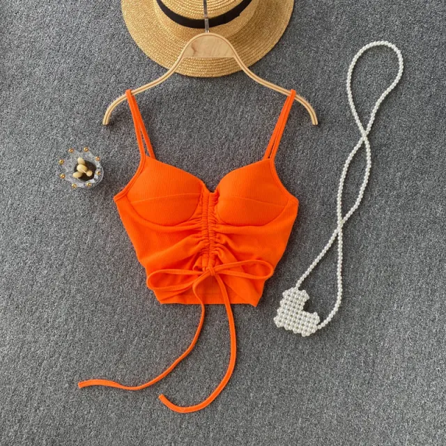 Women's Camisole Fashion Drawstring Slim Fit Vest Orange - Shop at LoveMi