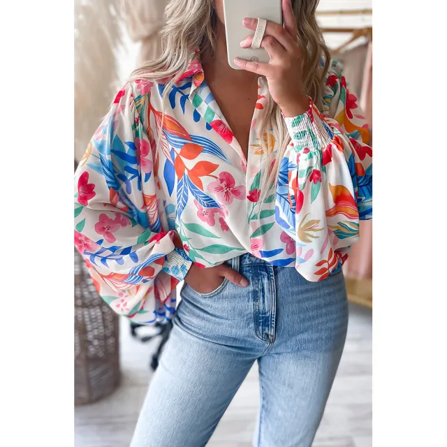 Fashion Printing Lantern Long Sleeve Loose Shirt Color S - Shop at LoveMi