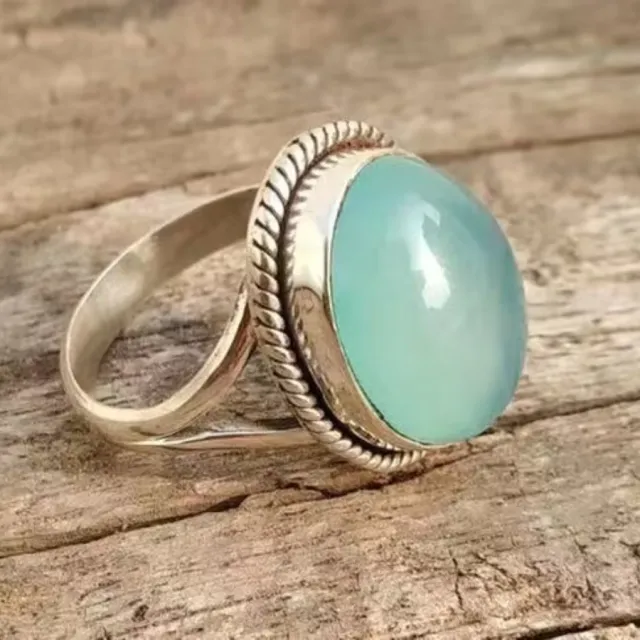 Simple Mosaic Jade Women's Vintage Alloy Ring Silver - Shop at LoveMi