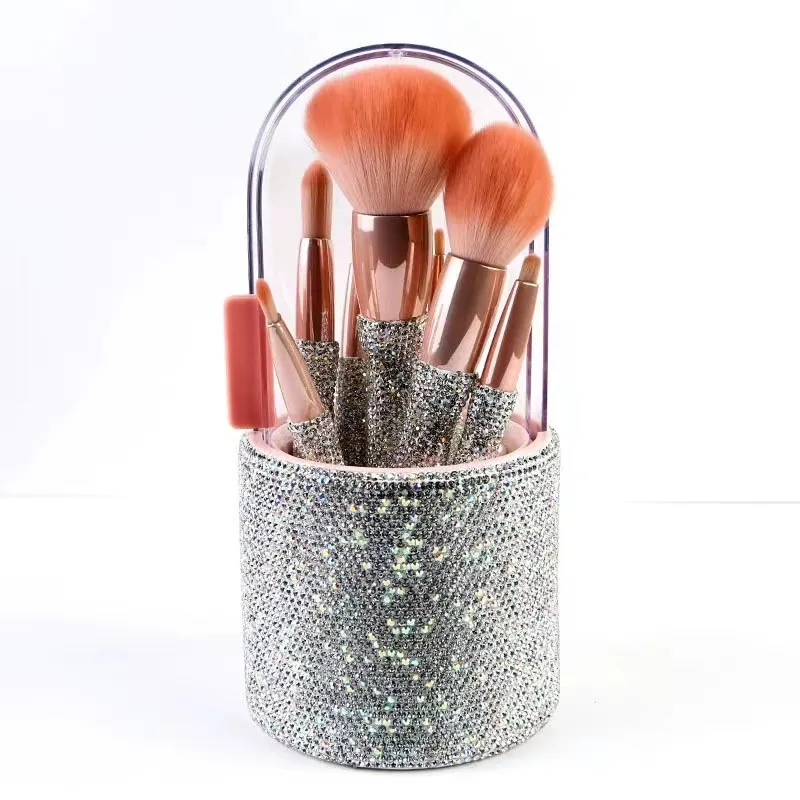 Light Luxury Diamond-embedded Makeup Brush Set 8 High-end Makeup Brushes Suit - White