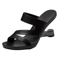 Wedge Slippers Women's Hollow Special Shape High Heels - Black - View 1