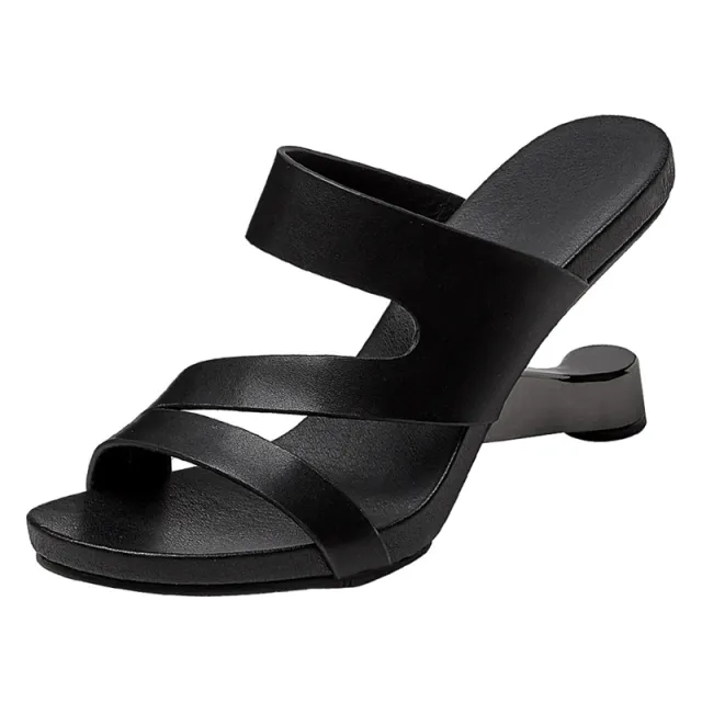 Wedge Slippers Women's Hollow Special Shape High Heels Black - Shop at LoveMi