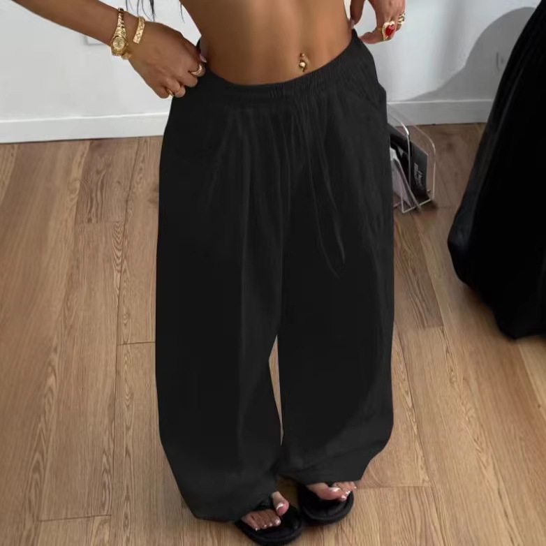 Laid-back Style High-Waist Casual All-Match Flowy Drawstring Wide-Leg Pants For... 4