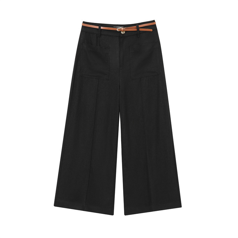 Linen Blend Double Breasted Vest Top With Belt Linen Blend Wide Leg Pants Pants S - Shop at LoveMi