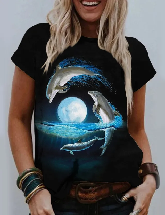 Casual Round Neck 3D Digital Printing Animal Pattern Short Sleeve Rge23181Aw Xxl - Shop at LoveMi
