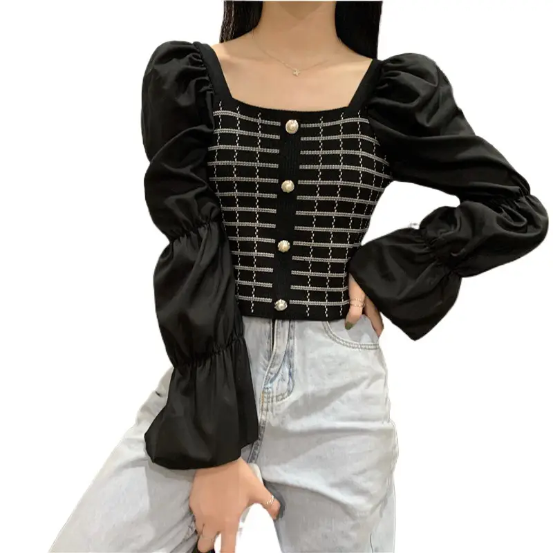 Woman Square-neck Shirt Short Temperament Shirt
