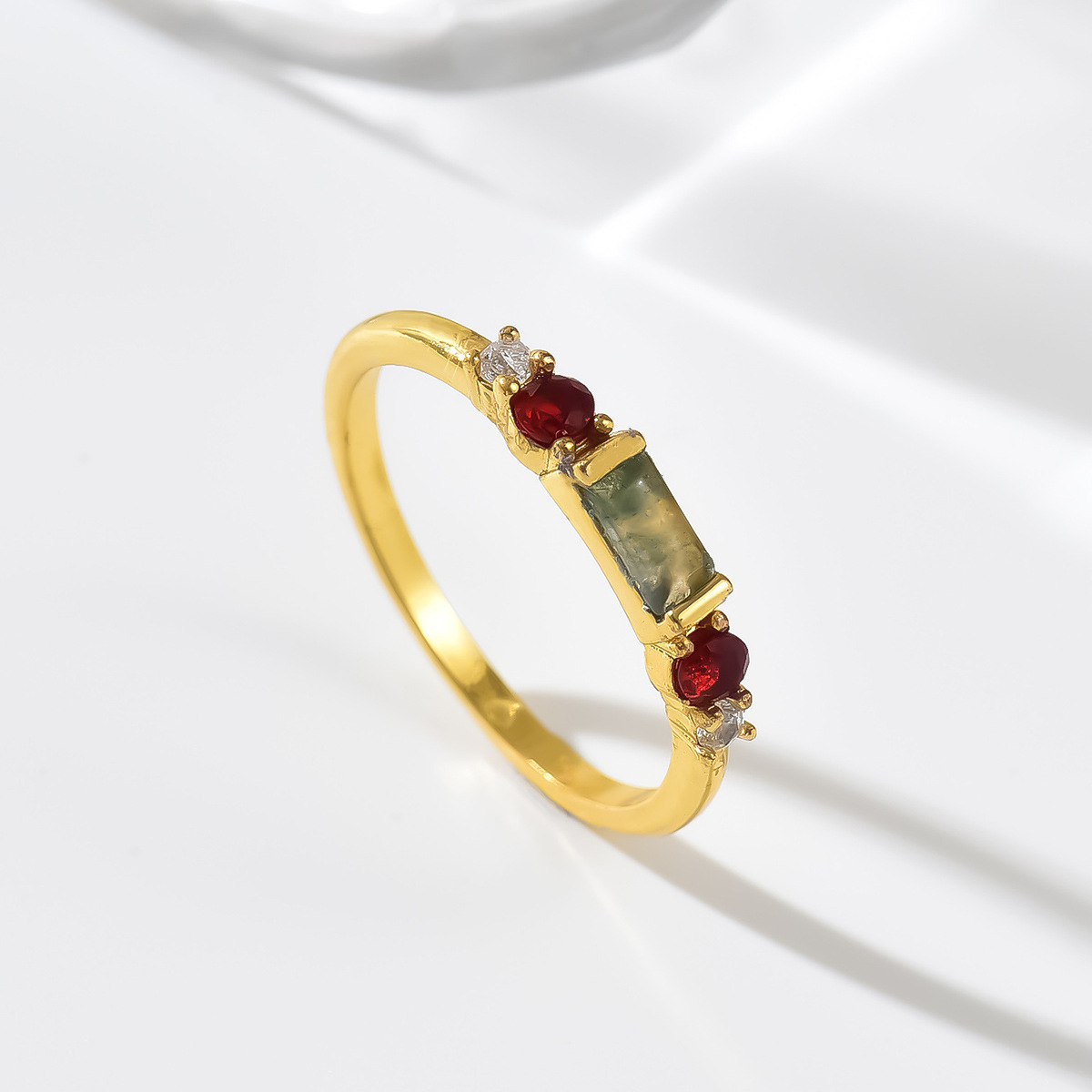 Fashionable Light-luxury Vintage Copper Ring With Natural Stone