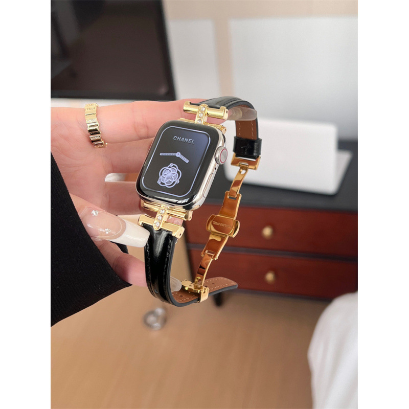 Diamond-embellished Leather Watch Strap 2