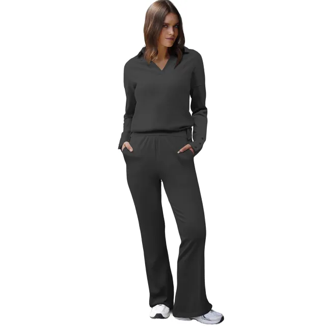 Women's Sportswear Long sleeve Top And Pants Two piece Set Dark Gray - Shop at LoveMi