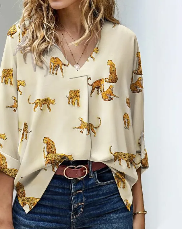 Plus Size Women's Loose V neck Shirt Light Yellow - Shop at LoveMi