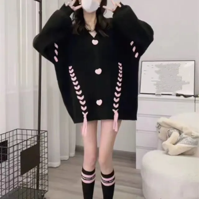 Idle Style Loose fitting Versatile Outerwear Sweater Black - Shop at LoveMi