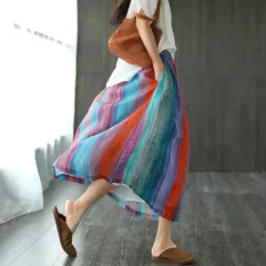 Retro Art Elastic-waist Midi Dress - Colour Stripes - View 1