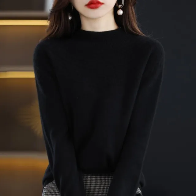 Hollow Wool Base Shirt Women's Clothing Half collar Wool Sweater Black - Shop at LoveMi