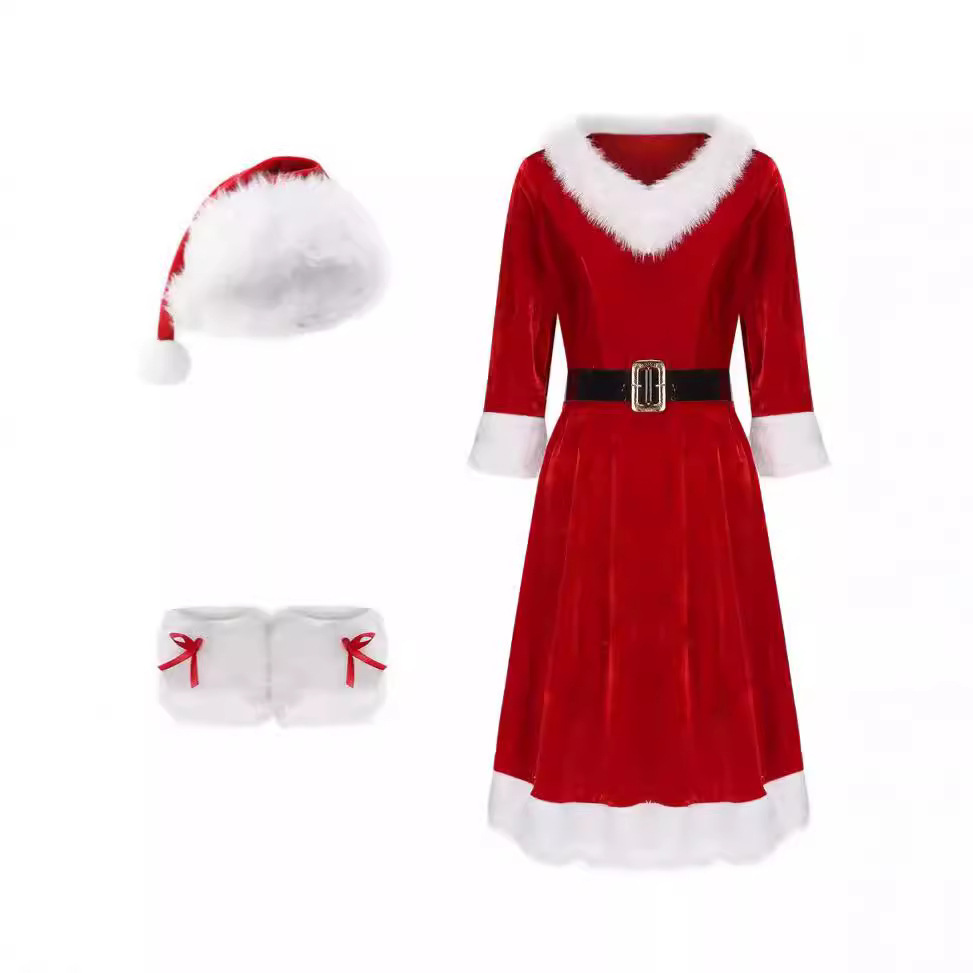 Fleece-lined Long-pile Christmas Performance Costume Dress With Foot Covers Included