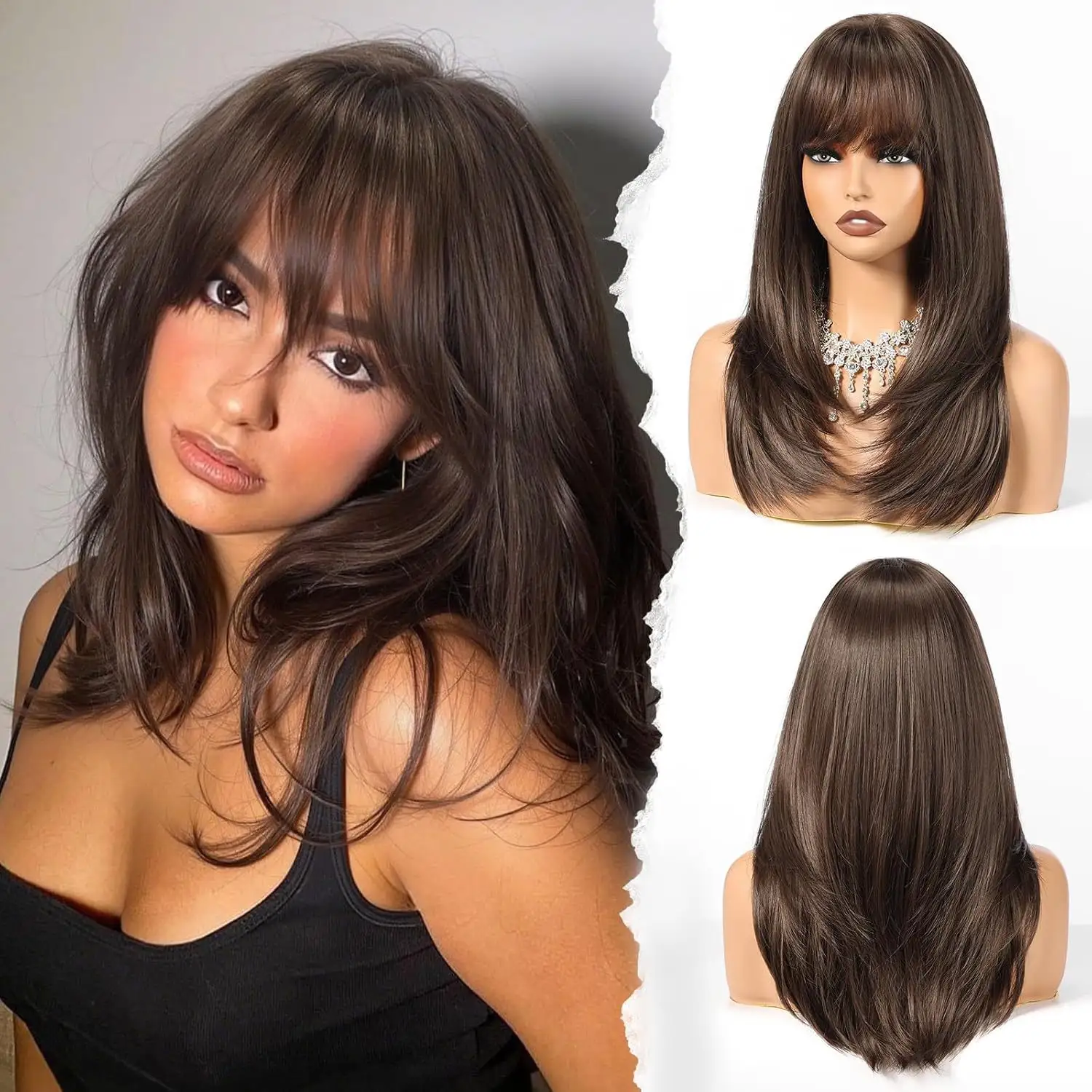 Womens Brown Wig Cap Full-Cover Stylish Everyday