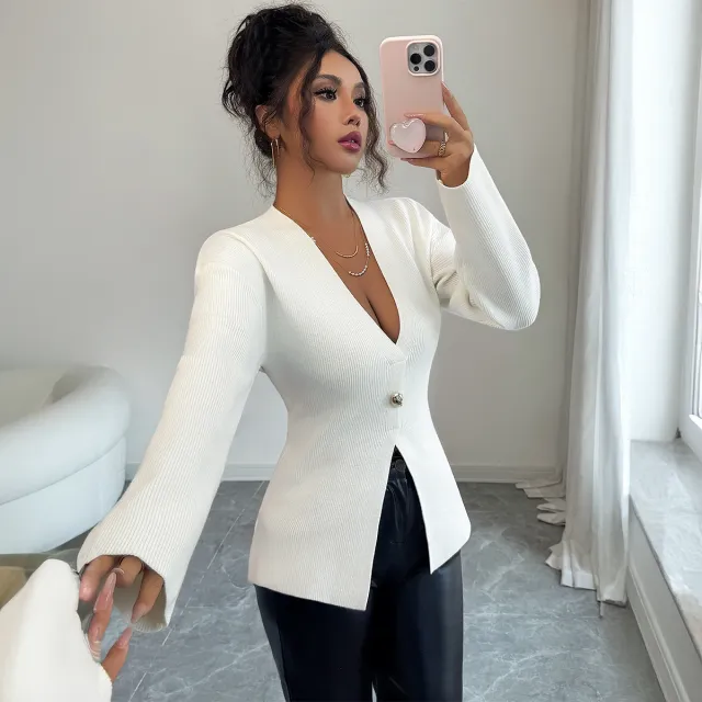 Elegant Woolen Long Sleeved Sweater Beige - Shop at LoveMi