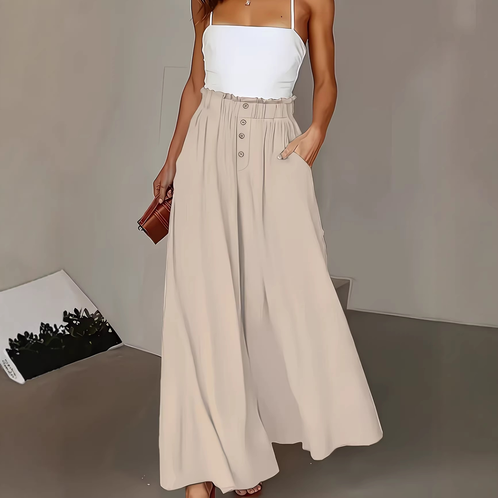 European And American-style Bohemian Wide-leg Pants Long Elastic-waist Culottes