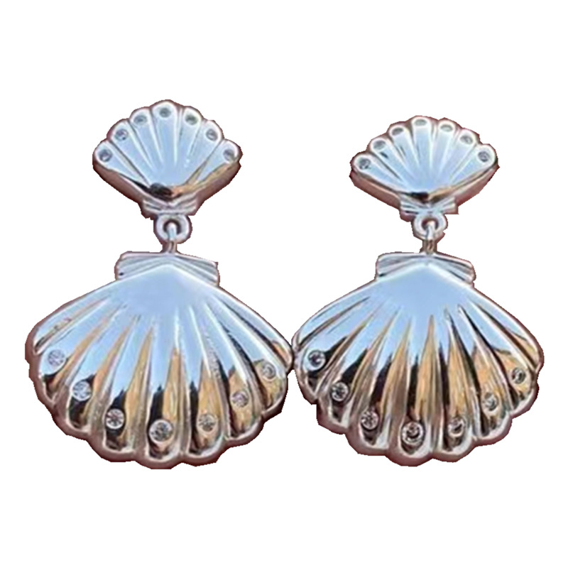 Vintage Shell Stud Earrings For Women Copper Plating 18k Simple Earrings