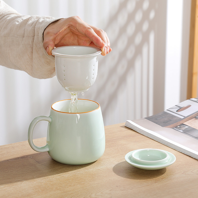 Ceramic Cup Tea Water Separation Office Cup Mug With Lid And Filter