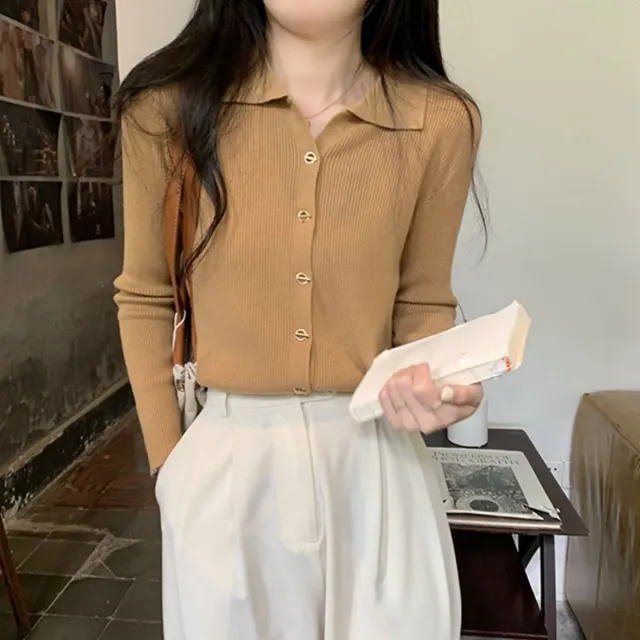 Gentle Long sleeved Knitted Cardigan Bottoming Top Khaki - Shop at LoveMi