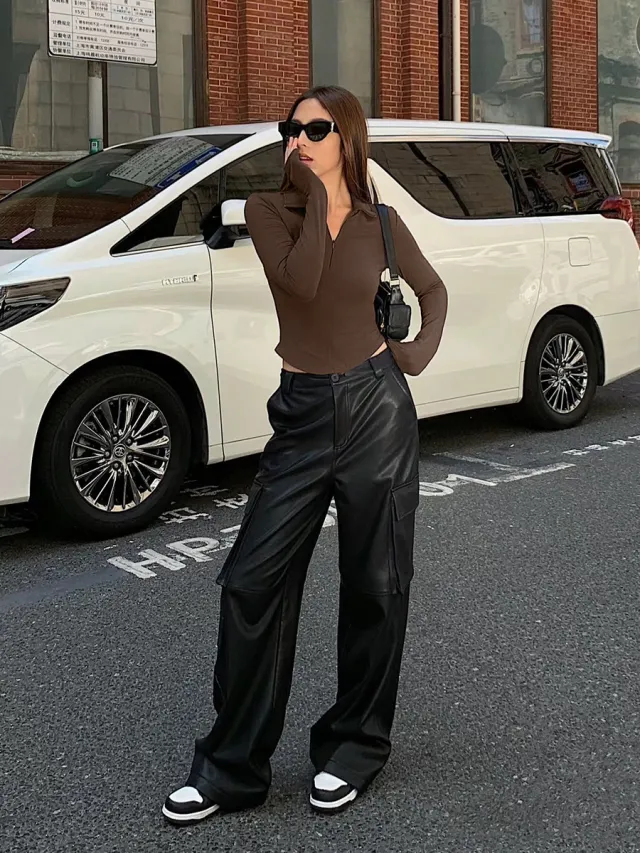 Dralon Graceful Stand Collar Two Sides Pleated Bottoming Slim Fit Slimming Shirt Brown - Shop at LoveMi