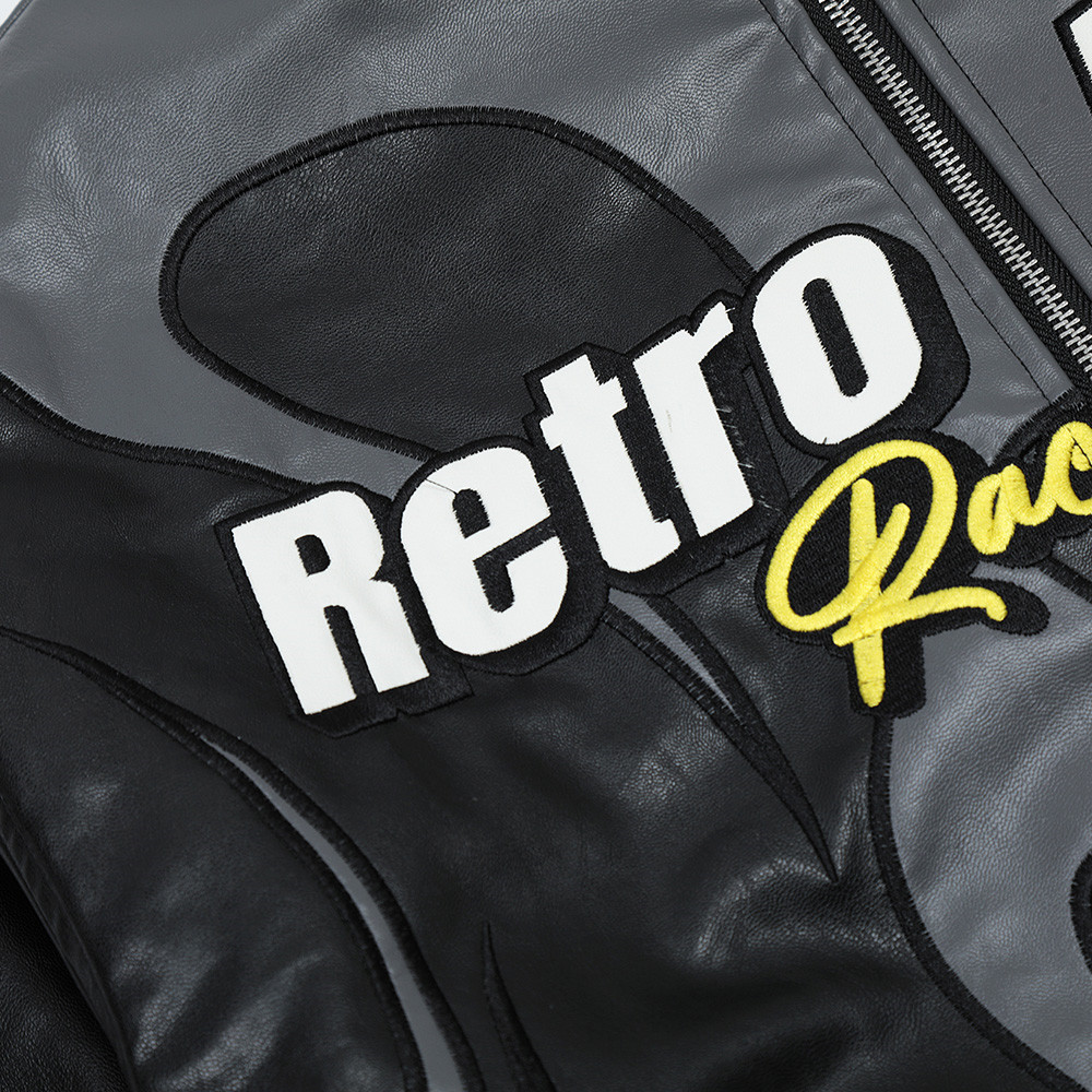 Men's Fashion Personality Patch Embroidery Locomotive Racing Suit Leather Coat