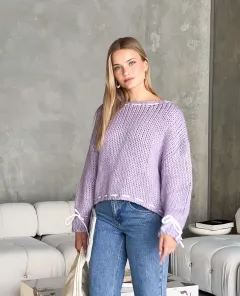 Women's Long-sleeved Loose Sweater Top - Purple - View 1