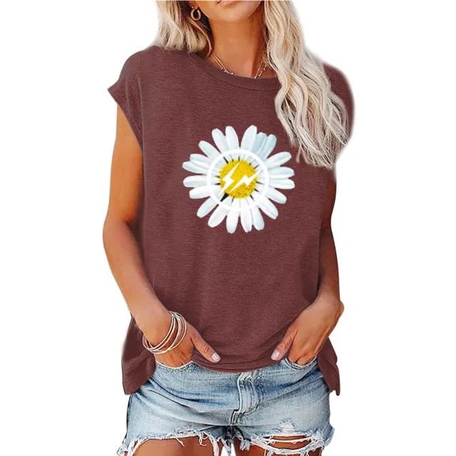 Round Neck Loose Off the shoulder Printed Top Red - Shop at LoveMi