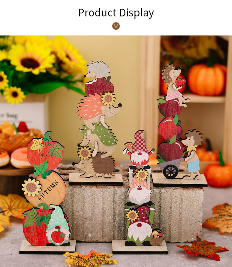 Title 7, Harvest Season Rudolf Hedgehog Pumpkin Wooden C...