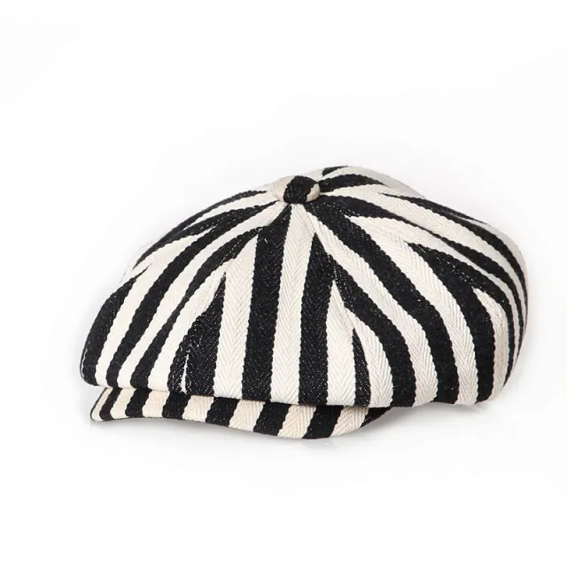 Retro Bold Stripes Fashion British Youth Octagonal Cap Black - Shop at LoveMi