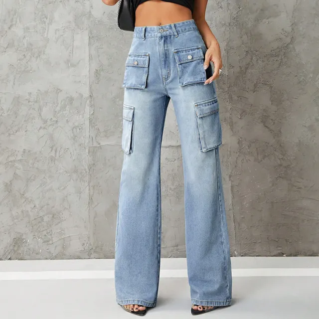 Women's Clothing High Waist Work Clothes Slimming Denim Trousers Blue - Shop at LoveMi