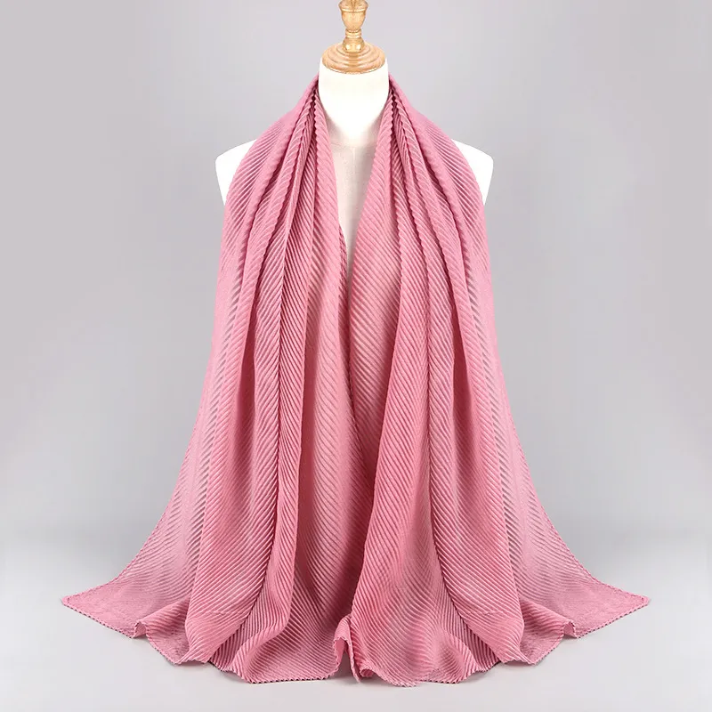 Twill Crumpled Pleated Scarf Women's Bag Headscarf - Leather Pink
