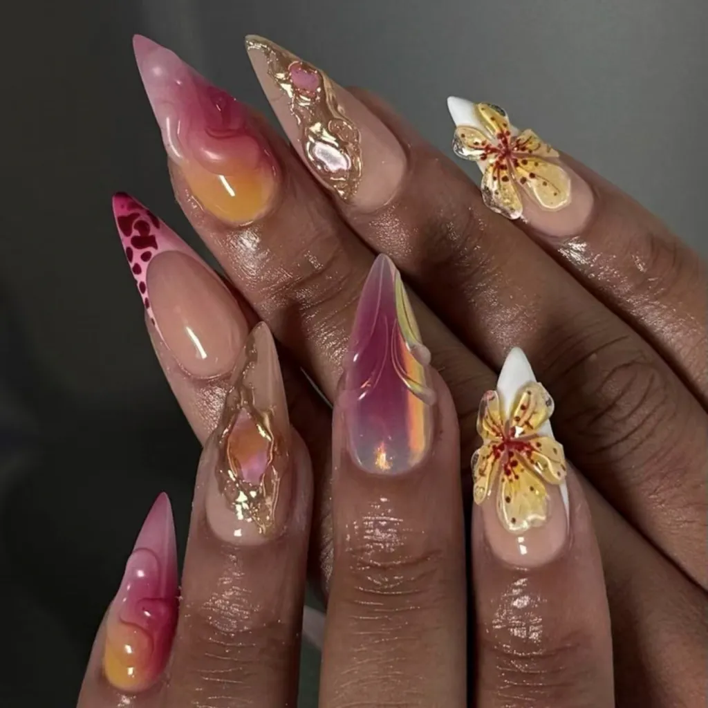French Leopard Print Gradient Wear Nail Manicure 3D 3D Flower - Jp3852