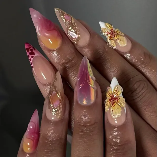 French Leopard Print Gradient Wear Nail Manicure 3D 3D Flower Jp3852 - Shop at LoveMi