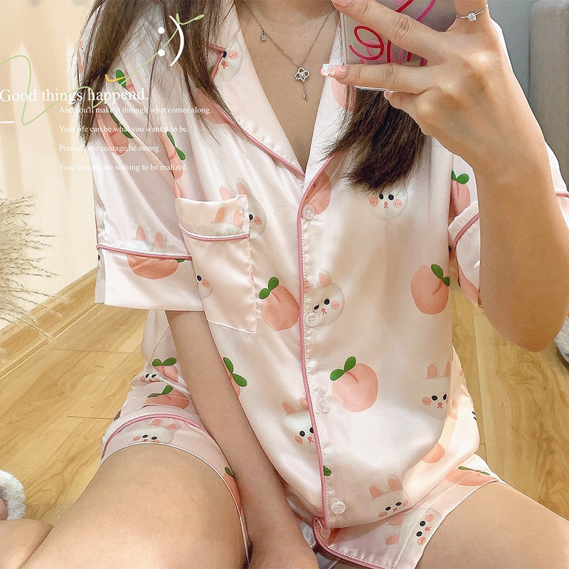 Summer Ice Silk Thin Pajamas Suit Short-sleeved Shorts Home Wear