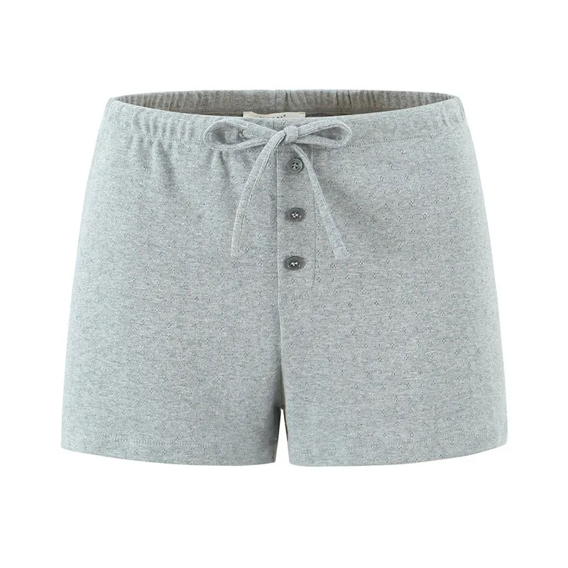 European And American Style Slim Knit 2-Piece Set Sweet Round Neck Long Sleeve Knit Top Elastic Waist Shorts - Pants