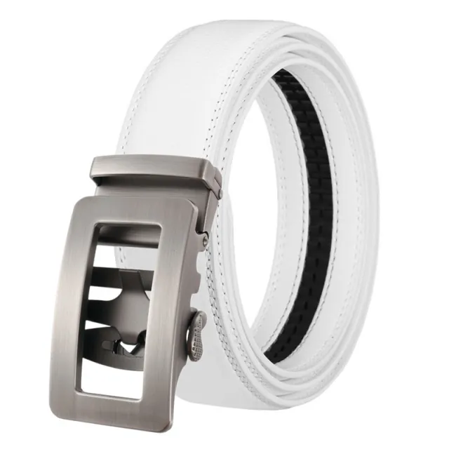 Men's Leather Belt Hollow Alloy Buckle Automatic Belt White - Shop at LoveMi
