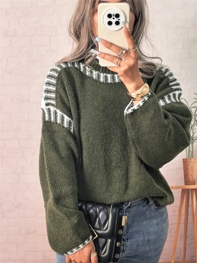 Leisure Pullover Half Turtleneck Knitted Sweater For Women Dark Green - Shop at LoveMi