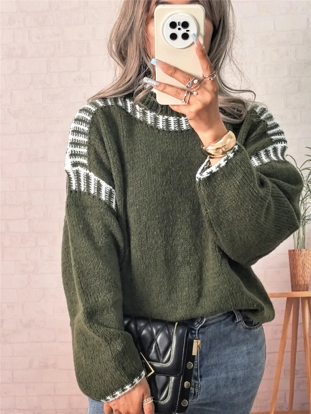 Leisure Pullover Half Turtleneck Knitted Sweater For Women - Dark Green