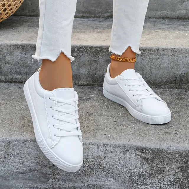Women's Sneakers Plus Size Front Lace up Casual Sports White Shoes White - Shop at LoveMi