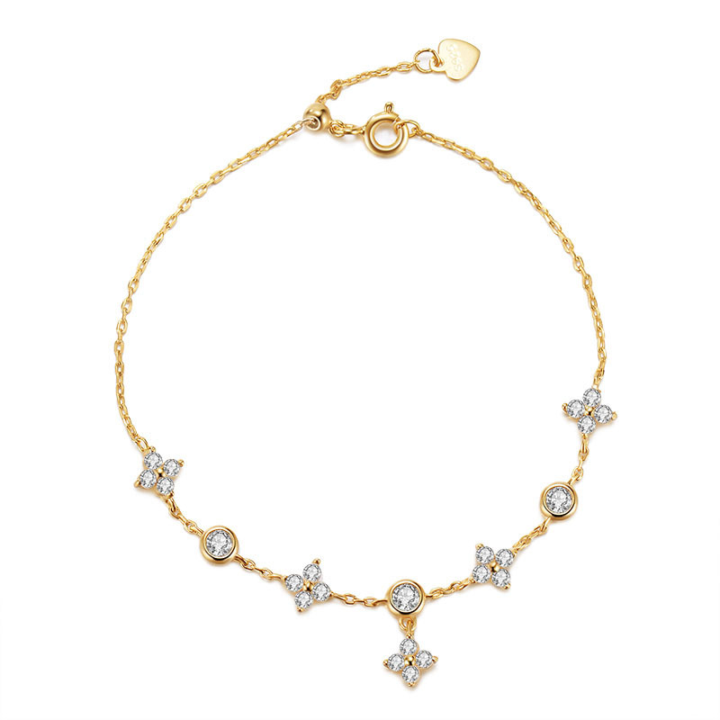 Sterling Silver Zircon Four-leaf Clover Bracelet Exquisite