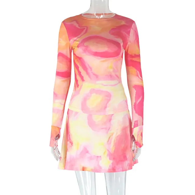 Women's Sheer High Neck Dress With Print Loose Fit Wrap Skirt Dress Red - Shop at LoveMi