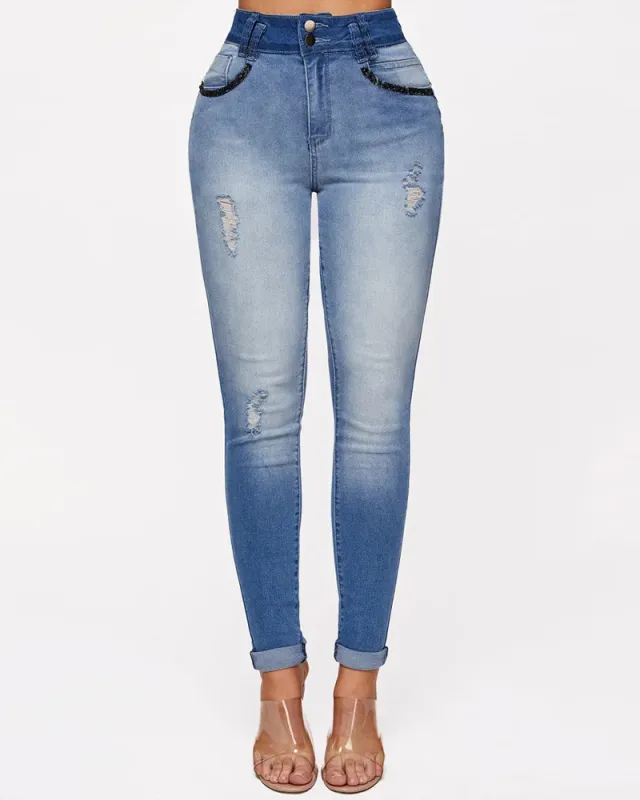Women's Gradient Skinny Jeans Blue - Shop at LoveMi