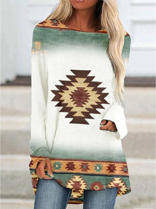Women's Western Style 3D Printed Mid length Irregular Hem Top Rq2381166 L - Shop at LoveMi